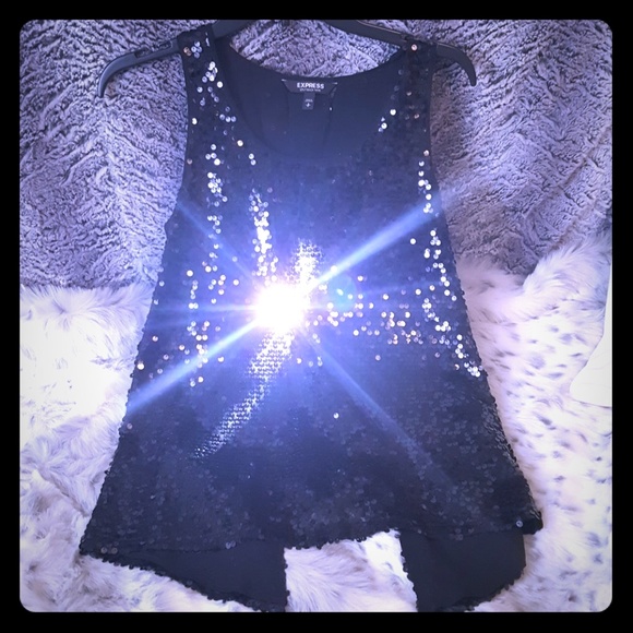 Express Tops - Black sequined split back tank top